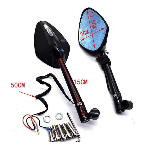 Black Custom CNC Aluminium LED Light Rearview Mirror Side Mirrors for Electric Scooter