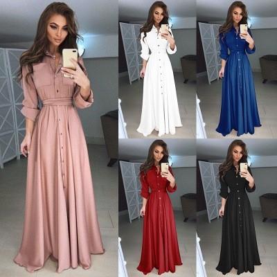 2018 Outono e Inverno Vestido Longo Feminino Casual Manga Longa Vestido Slim Moda Feminina Botton Maxi Longo 2Vestido