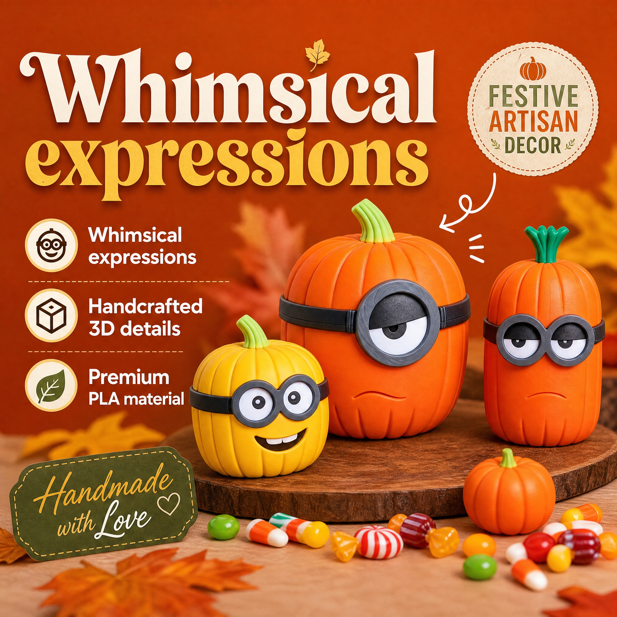 Minion Pumpkin Figurine, 3D Printed Holiday Decoration Halloween Front Porch Decor
