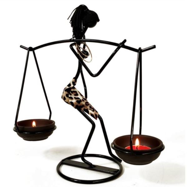 Creative African Girls Iron Figure Candle Holder for Home Decoration