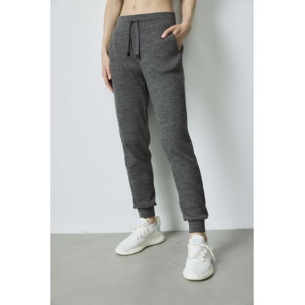 Gray Ribbed Yoga Wear Cropped Workout Tank 42in Drawstring Jogger Pants Set