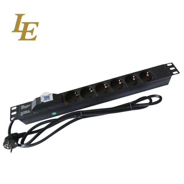 Vertical Aluminum 12ways Europe Germany PDU Black 19Inch Horizontal 6ways 8outlets Schuko Germany Type Power Distribution Unit IT Network Cabinet Smart Socket PDU  with Switch 3x1.5mm² 2M Long Cable
