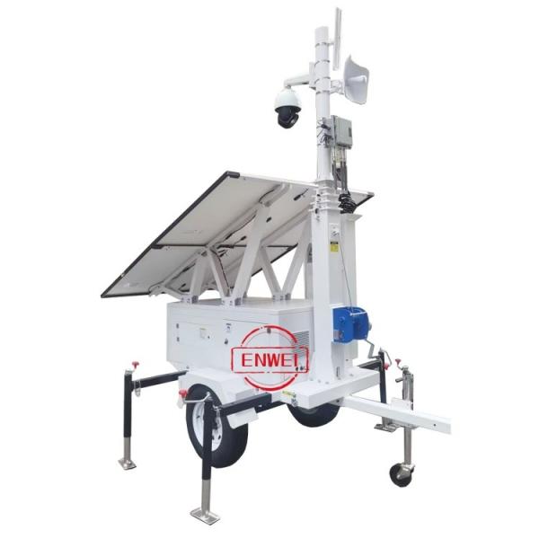Mobile Camera Trailer Solar CCTV Surveillance Trailer With 2*590W Solar Panels And Customize Light