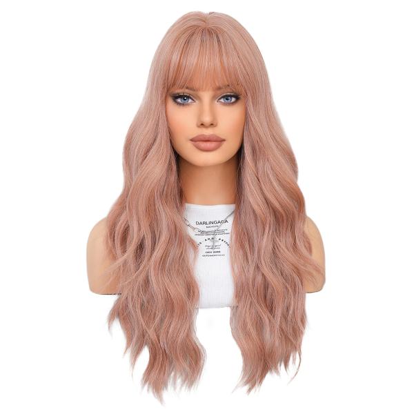 Fashion Long Body Wave Hair Pink Synthetic Wigs For Women