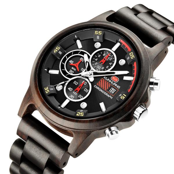 Man Black Ebony Wooden Quartz Watch Luminous Calendar Casual Business1010-2