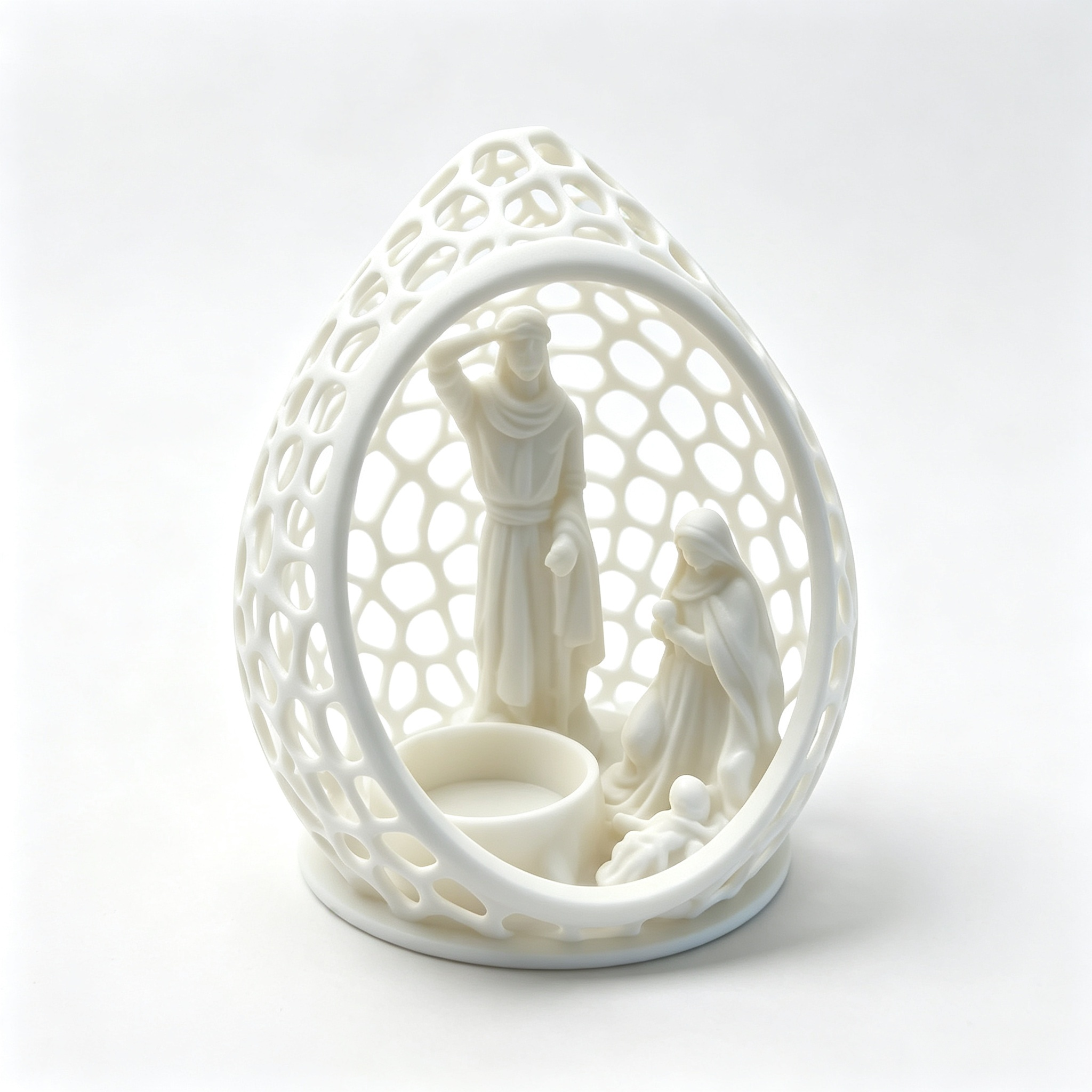 3D Printed Holiday Decoration‑Nativity Scene Tealight Holder, Hollow Egg‑Shaped Christmas Candle Holder