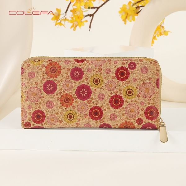 Retro Women's Long-Style Zippered Wallet Phone Case with Printing Bestseller Eco-Friendly Cork Bark Wallet Travel Souvenir