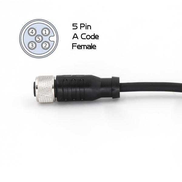 Unshielded M12 5 Pin Female Connector Pre Assembled 5M Cable IP67 Straight PVC