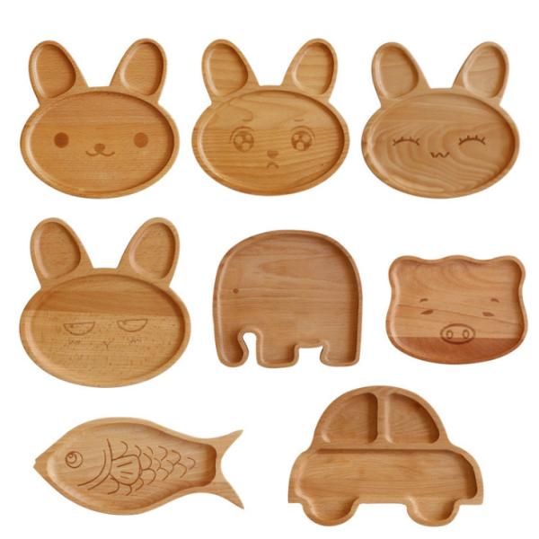 Beech Oak Walnut Breakfast Wooden Serving Plates Cute Shaped For Children
