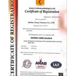 Jiashan Chaoyi Fastener. Co,LTD Сертификации