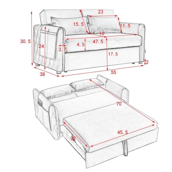OEM/ODM Furniture dual-purpose sofa set with side magazine pocket Nice Velvet fabric upholstered furniture sofa bed