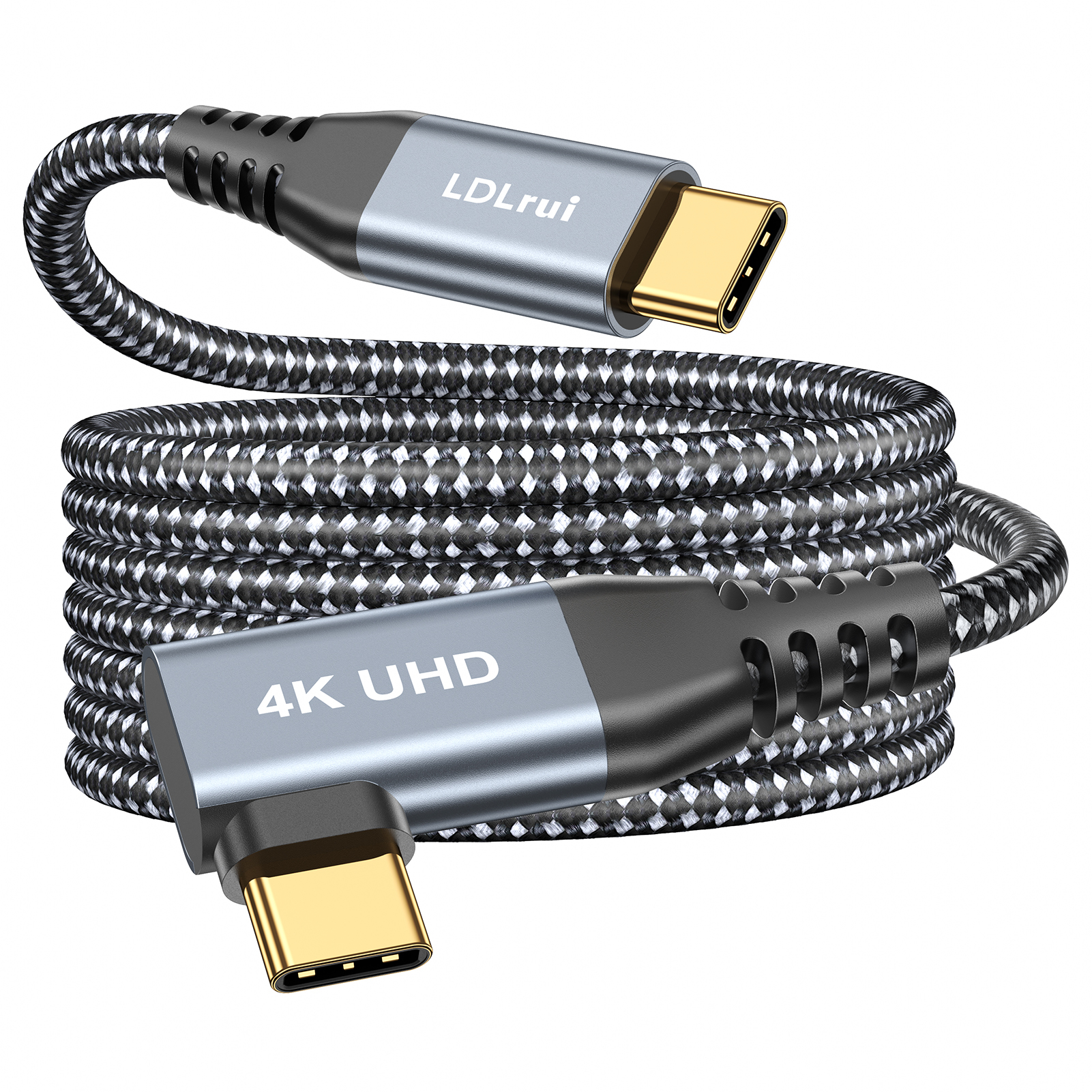 High Speed USB C 20Gbps Cable 100W USB C Right Angle Cable Black 4K HDR Video Output