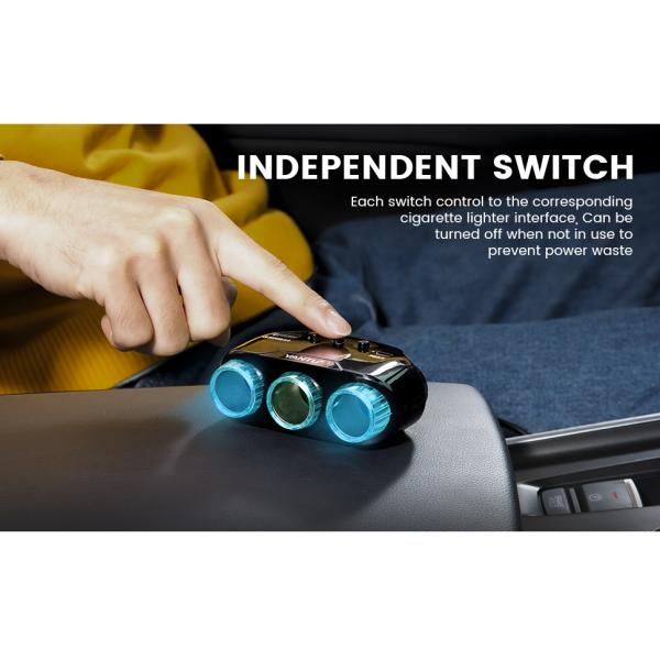 Professional 12V-24V Cigarette Lighter with 2 Charging Ports and Voltage Monitoring