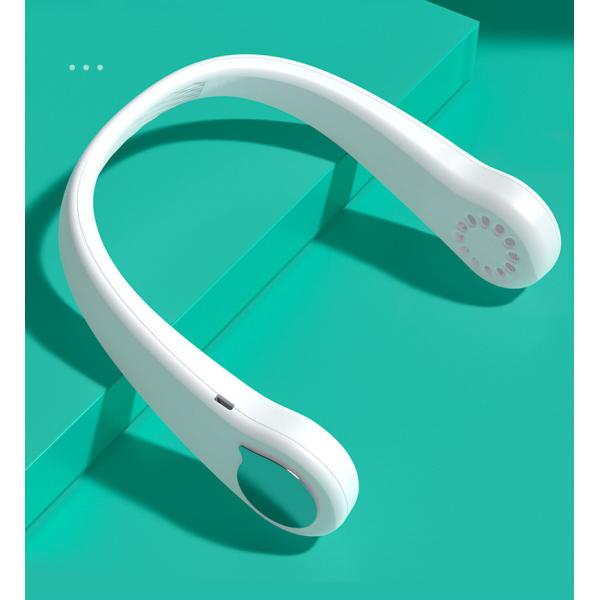 LED Light Wearable Portable Neck Fan With Type C Charge Port White Customizable