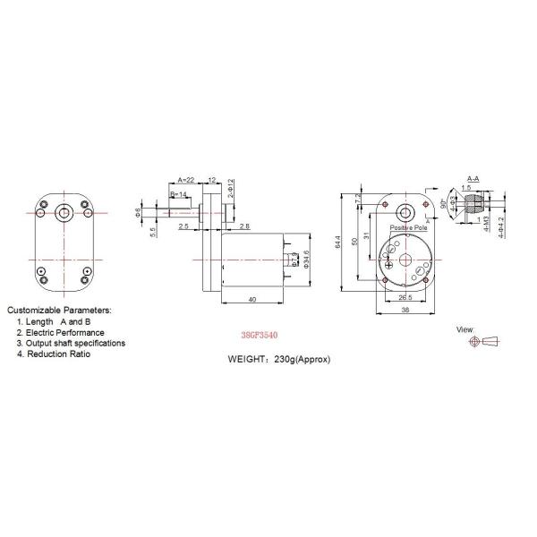 38mm * 64mm DC Spur Gear Motor / Brushless DC Motor With Carbon Brush