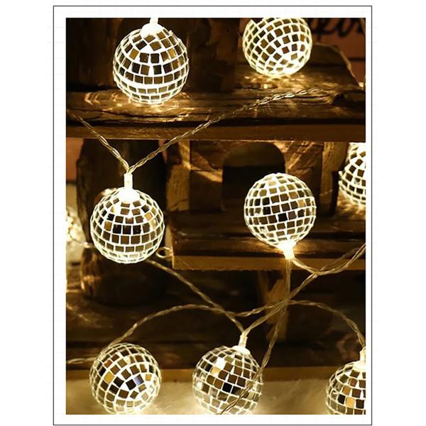 Silver Mirror Ball LED String Lamp for Christmas Decoration Party Home Indoor Bedroom
