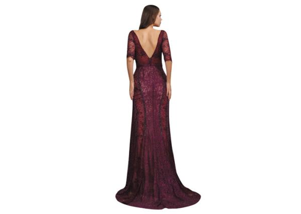 Purplish Red Color Sexy Women Vintage Evening Dresses Scoop O Neck For Slim Ladies