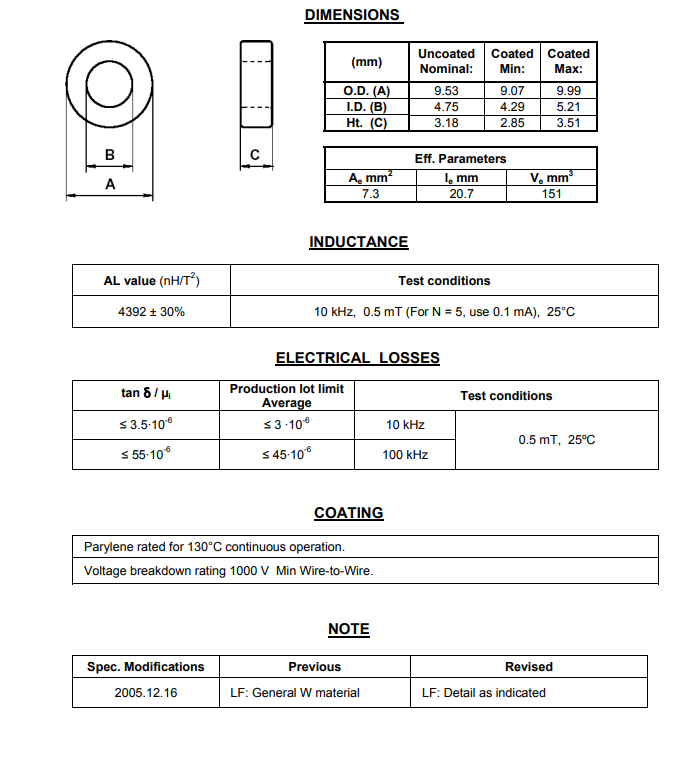 YW41003TC ФЕРРИТНОЕ ЯДРО TOROID 4.392UH W RF Индукторы