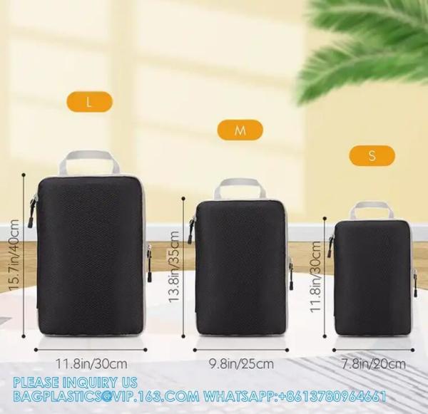 Compression Packing Cubes Luggage Organizer With Double Zipper Travel Portable Storage Bag Washable Space Saver