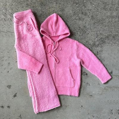 Mei Yue 2024 Logo de broderie personnalisé Hommes Fusée Frotté Fermeture à glissière Mohair Hoodie Sweater et Pantalon Mohair Sweats Costume Set