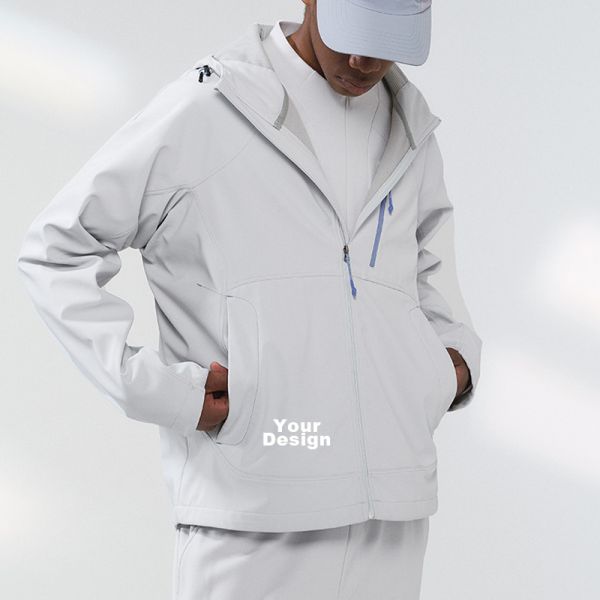 Men Hooded Soft Shell Hiking Jacket, Windproof Water Repellent Fleece Lined Outdoor Coat, OEM Custom Logo & Private Label