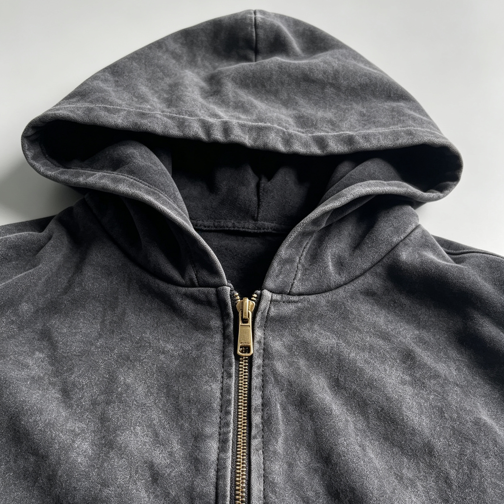 Vintage Acid Wash Men's Heavyweight Hoodie Full Zip Vintage Streetwear Hoodie Cursive Embroidery