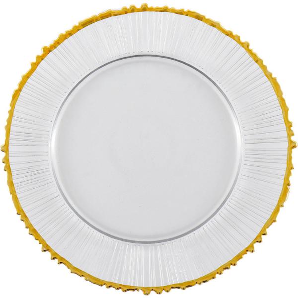 13 Inch Gold Rimmed Electroplated Crystal Glass Plates OEM