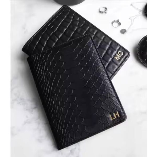 Black Color Embossed Leather Passport Holders , Travel Ticket Holder For Mens Womens