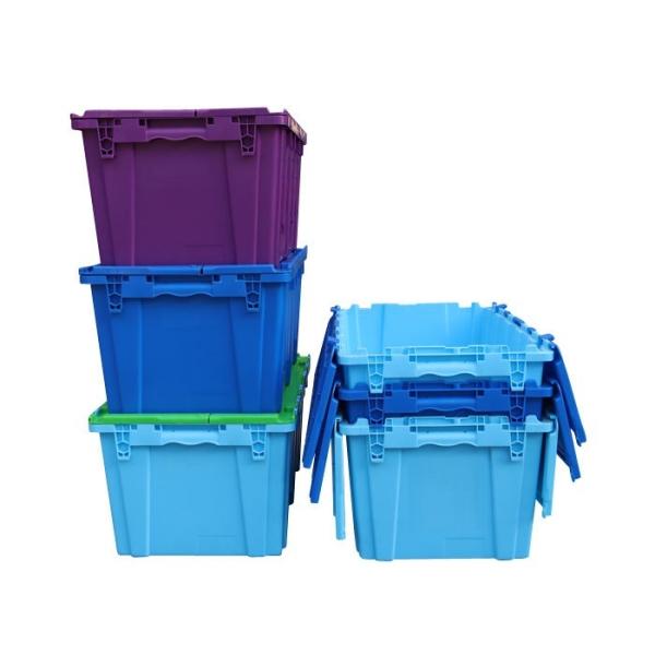 High Strength Stacking And Nest Warehouse Logistic Turnover Round Trip Totes With Hinged Lid Round Trip Plastic Totes Attached Lid Container Nest Storage Tote Box Distribution Warehouse Storage