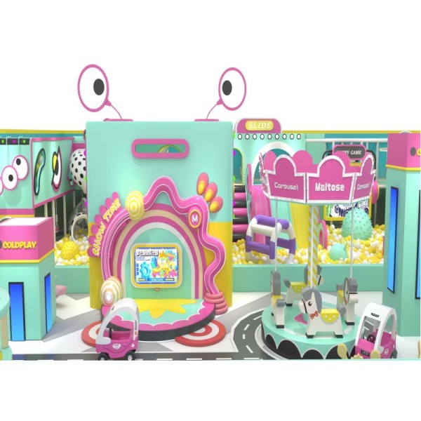 Custom Macaron Luxury Integrated Indoor Play Castle Slide Ball Pit Climbing Structure Kids Playground