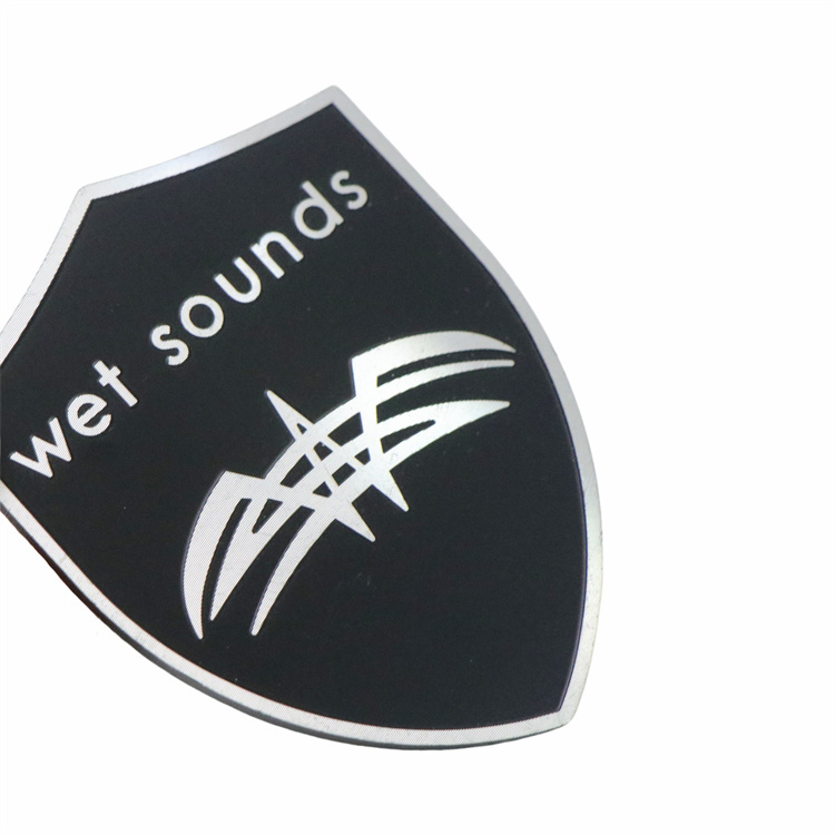 Custom Shield-shaped Die-cast Aluminum Nameplate With Adhesive Backing