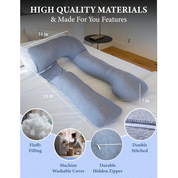 Pharmedoc Pregnancy Pillows, U-Shape Full Body Pillow – Removable Cooling Cover -Dark Grey – Pregnancy Pillows