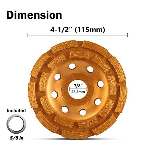 4.5 Inch Double Row Diamond Cup Grinding Wheel Gold for Angle Grinder Polishing and Cleaning Stone/Cement/Marble/Rock
