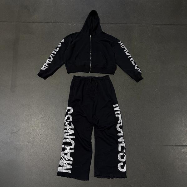 Fabricants de vêtements Impression sur écran personnalisée Fermeture à glissière T-shirts à capuche coupés T-shirts vintage ensoleillés Sweatpants de jogging Tracksuits unisexe