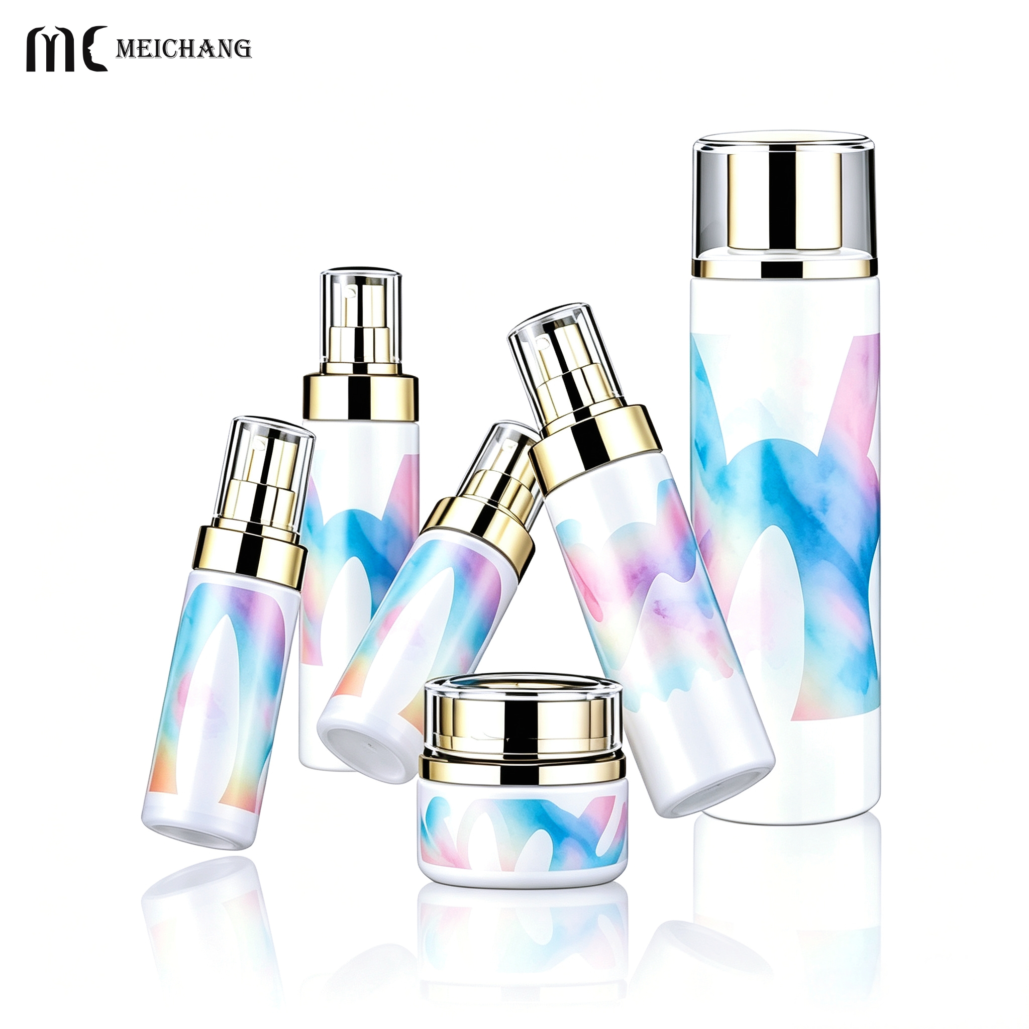 50g/100ml/120ml/150ml Premium Electroplated Glass Skincare Packaging Set with Crystal-Look Caps (MC-329)