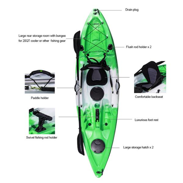 LLDPE Sit On Top Sun Dolphin Fishing Kayak With Pedals 2.95m*0.78m