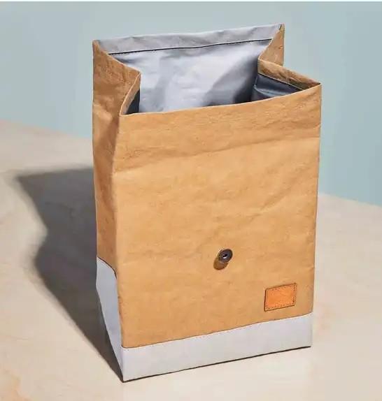 Washable Kraft Paper Insulated Cooler Lunch Bag Brown Grey Colored Reusable With Handle