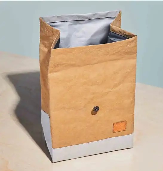 Washable Kraft Paper Insulated Cooler Lunch Bag Brown Grey Colored Reusable With Handle