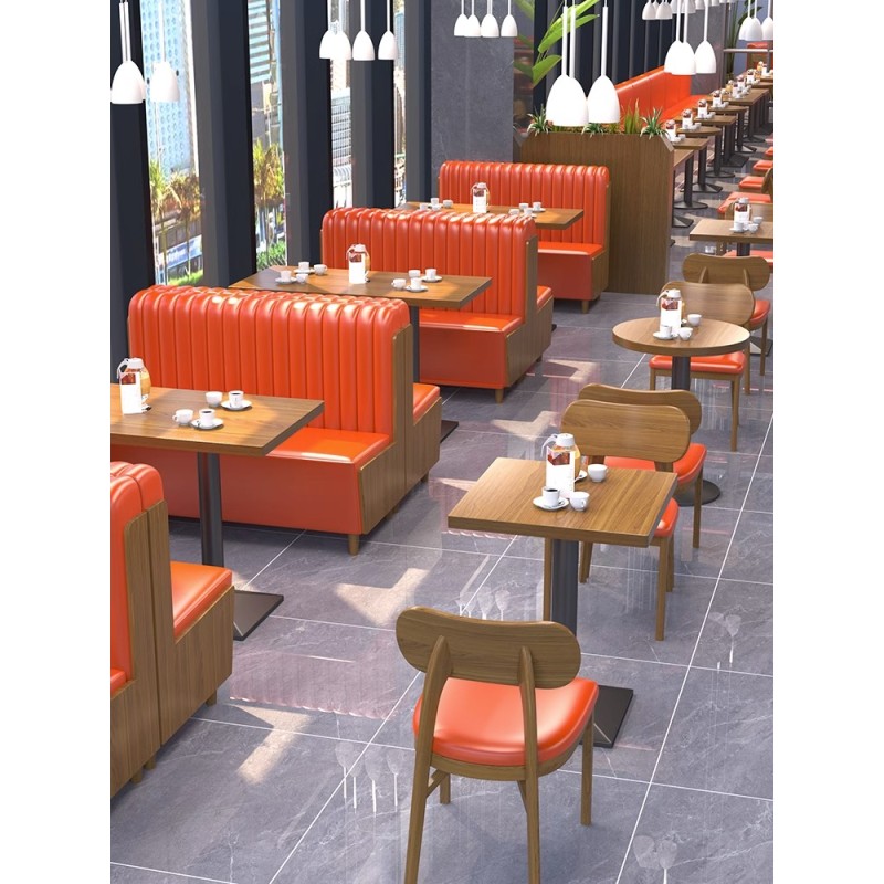 Custom Coffee Shop Dining Table and Sofa Set Restaurant Leather Wood Booth Seating and Chair Furniture