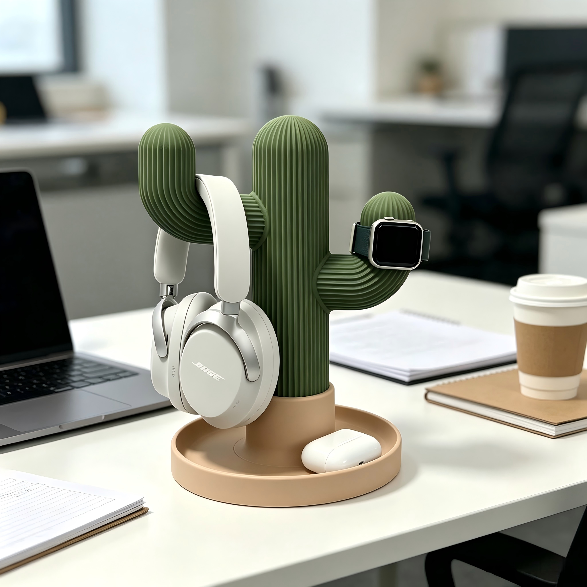 Multi Device Holder Digital 3D Printing Cactus Shaped Custom Headphone Stand For Desktop