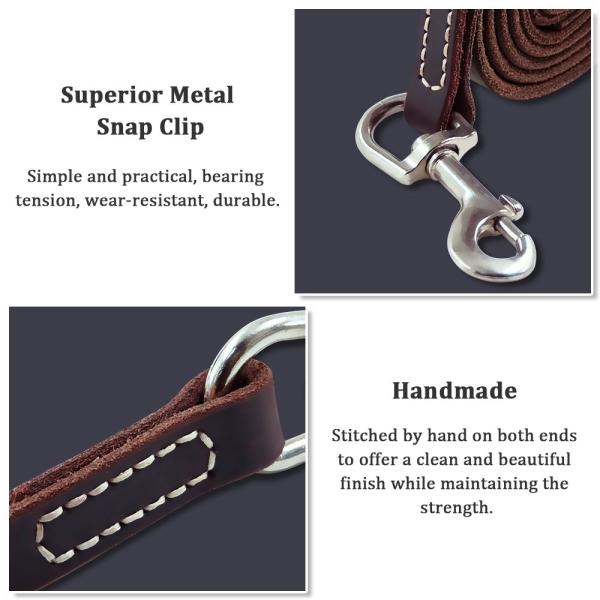 6 Feet Genuine Handmade Dog Leather Leashes No Slip