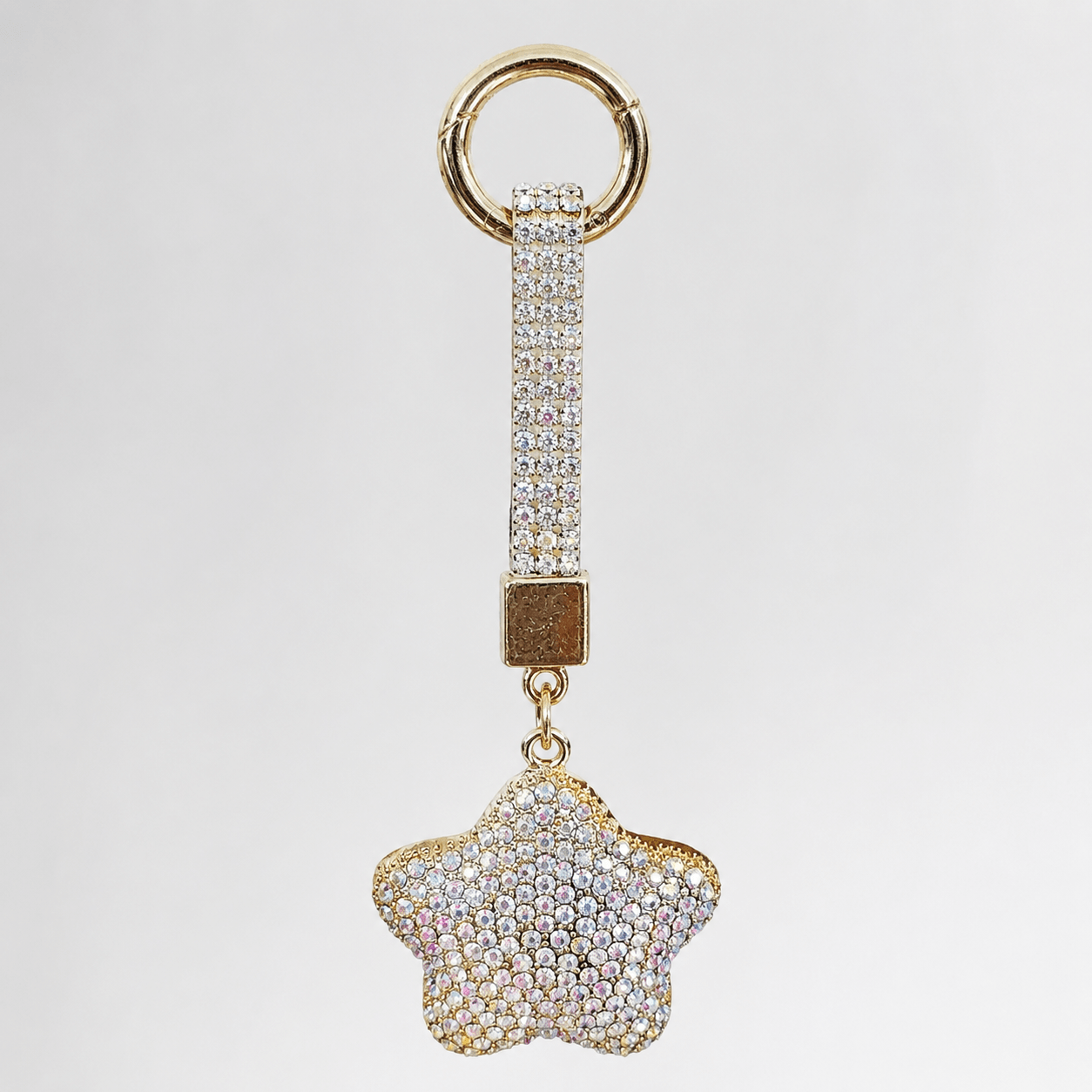 Luxury Sparkling Rhinestone Star Bag Charm Keychain – Wholesale Gold-Plated Crystal Pendant Hardware for Handbags, Purses & Accessories