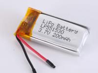 LP551530 200 MAH batterie polymère au lithium d'argent avec 500 cycles Durée de vie du cycle pour l'industrie et le commerce -20°C à 45°C