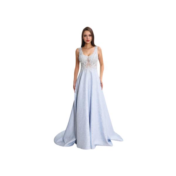 Chiffon Wedding Breathable Long Evening Gowns Tulle Fabric With Applique