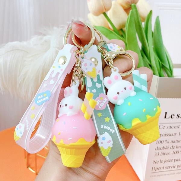 Ice Cream Cute Rabbit Keychain Charms Silicone Stationery Style Purse Handbag Charms