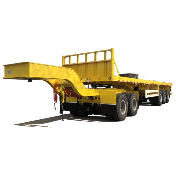 Leaf Spring Suspension 3 Axles 40FT Flatbed Container Semi Trailer for Easy Unloading