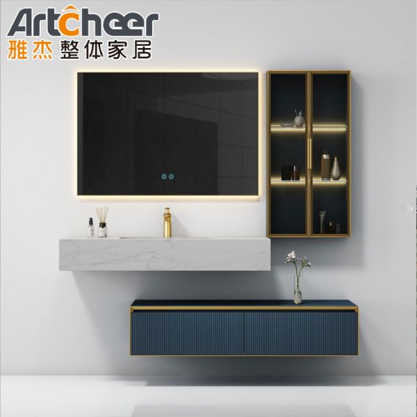 Modern Design Water Resistant Bathroom Vanity Cabinet with Soft Closing and Vanity Mirror