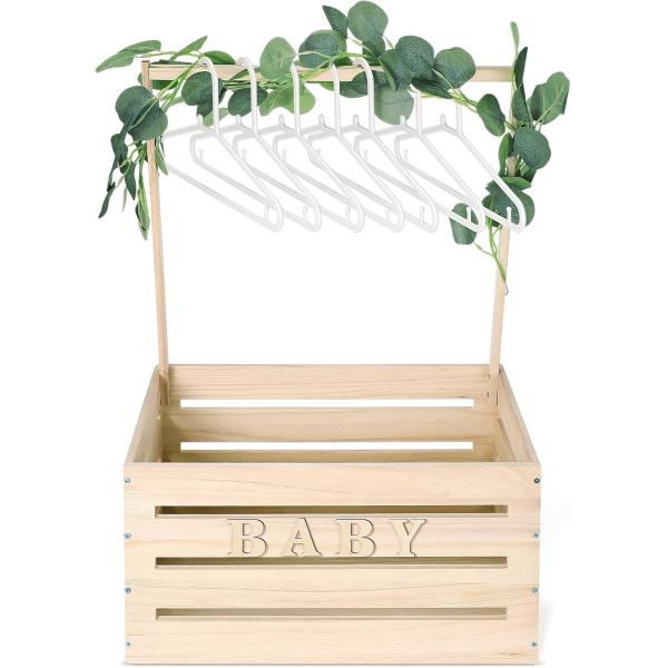 Caja de fiesta de ducha de madera Armario, cesta de regalo de la fiesta de ducha con asas y guirnaldas Caja de almacenamiento Cesta de ducha Caja de madera