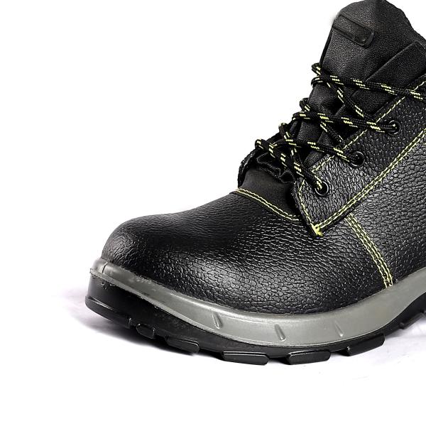 Middle Cut Genuine Leather Safety Shoes with Steel Toe and Plate Anti Smash Waterproof Work Boots