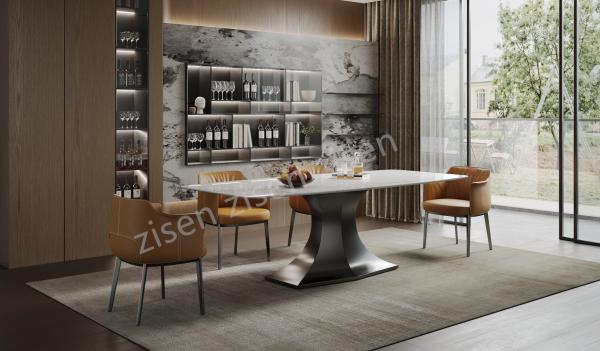 Stylish Stainless Steel Leg Dining Table ,  8 Peason Rectangle Marble Top Table